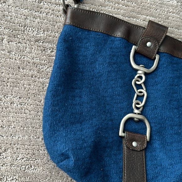 Vintage Marni Blue Wool w/ Brown Leather Trim Shoulder Bag - Picture 2 of 11